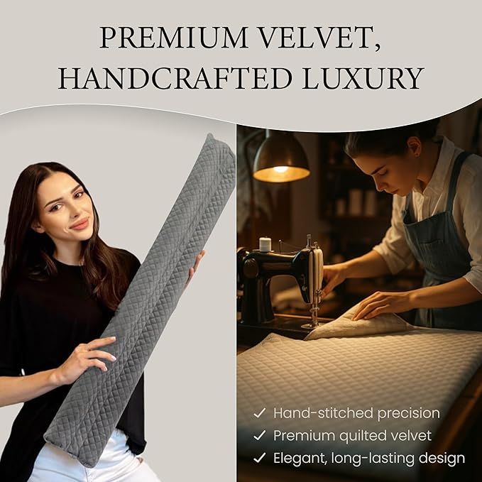 Premium Velvet Door Draft Stopper, 30'' to 36'' Adjustable Gap Filler, Double-Sided Windproof Seal, Easy Install to Block Noise, Cold Air, Light, Dust, and Drafts