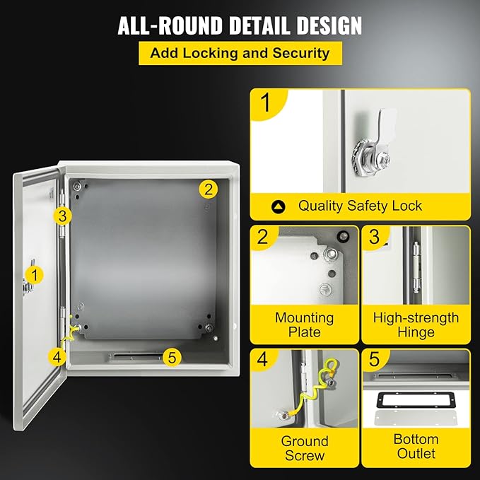 VEVOR NEMA Steel Enclosure, 12 x 10 x 6'' NEMA 4X Steel Electrical Box, IP66 Waterproof & Dustproof, Outdoor/Indoor Electrical Junction Box, with Mounting Plate