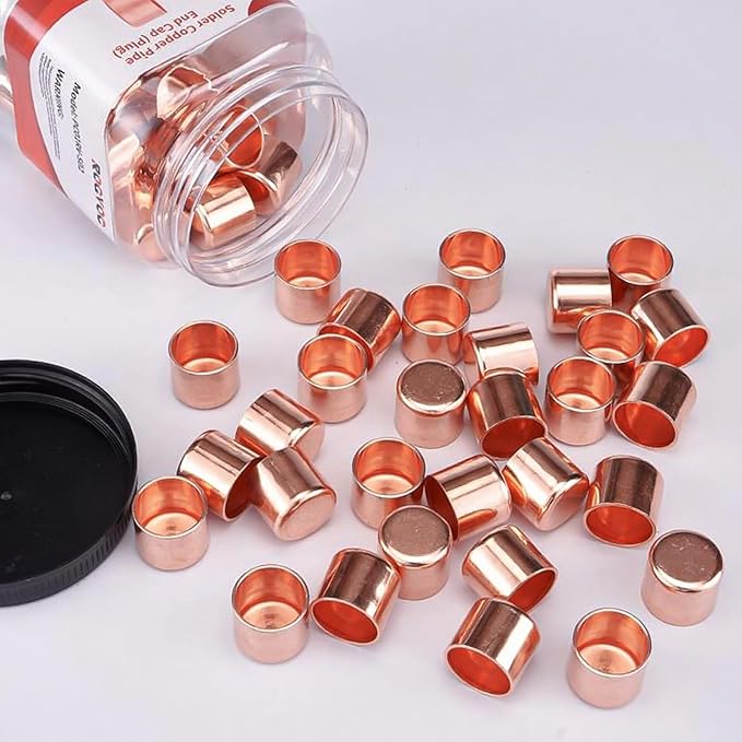 Plumbing Solder Copper Pipe End Cap - Plug, 50-Pcs 1/2 inch Heavy Duty Copper Tube Fitting with Sweat Solder Connection, NSF 61 Certified