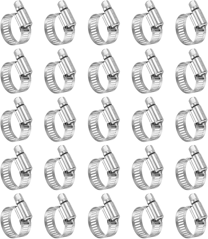 HARFINGTON 25 Pcs Hose Clamp 9/16"-1-1/16" (14-27mm) 304 Stainless Steel Adjustable Worm Gear Hose Clamp with Phillips Screw Assortment Kit for Fuel Line Pipe Plumbing Automotive Tube