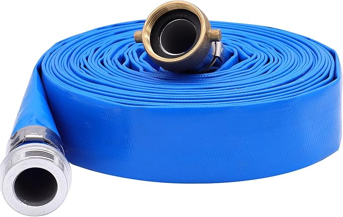 1-1/4" x 100ft PVC Lay Flat Water Pump Discharge Hose With Aluminum Pin Lug Fittings, Reinforced Pool Backwash Hose Assembly