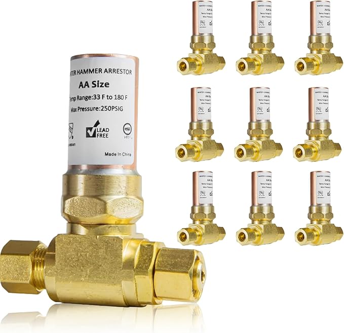 Water Hammer Arrestor,3/8" OD Comp. X 3/8" OD Tee Copper Water Arrestor,for Dishwasher Connection(10PACK,Copper Arrestor)(HAMMER012-10Pack)