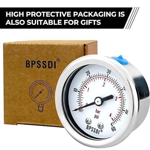 0-60 Psi Low Pressure Gauge, 2" Dial Size, 1/4 NPT Back Mount, Stainless Steel Case for Water Pressure Gauge Test for Water Pipe, HVAC(with Tape)