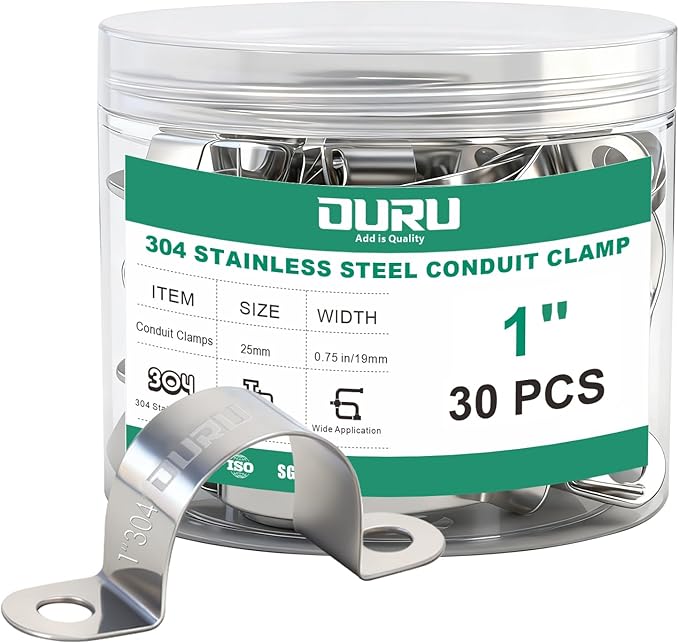 30pcs 1 Inch Conduit Clamp 304 Stainless Steel, Rigid Metal Pipe Clamp U Bracket, 2 Holes Pipe Strap for Automotive, Wire & Tube
