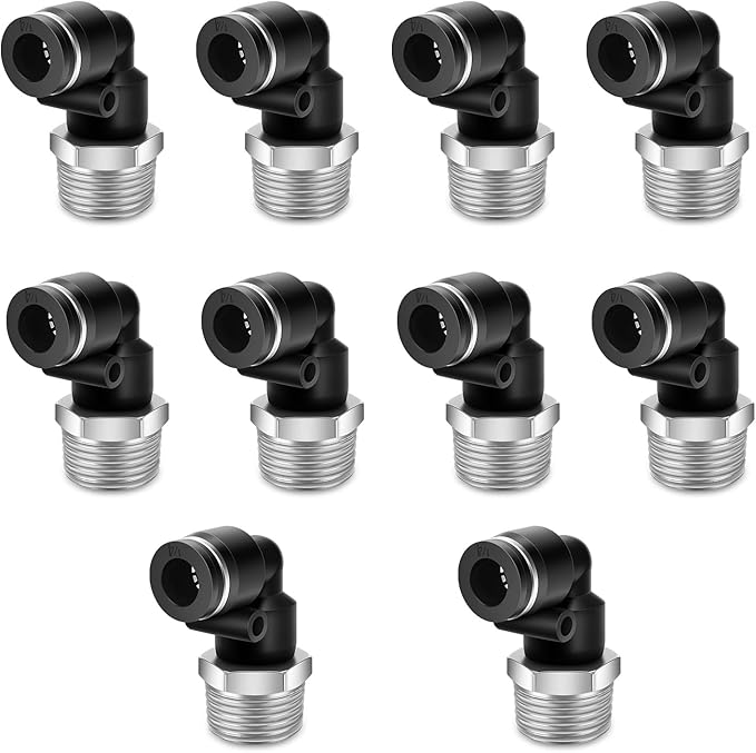 10 Pcs Push to Connect Fittings 1/4 Inch Tube OD x 3/8 Inch NPT Thread Pneumatic Male Elbow Quick Connect Air line fittings