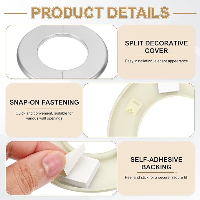 PATIKIL Wall Split Flange 140mm / 5.5" OD, 4 Pcs Round Escutcheon Plate Cover PPR Plumbing Cover Plates with Self-Adhesive Tape for 78mm / 3.1" Dia Water Pipe Faucet, Silver
