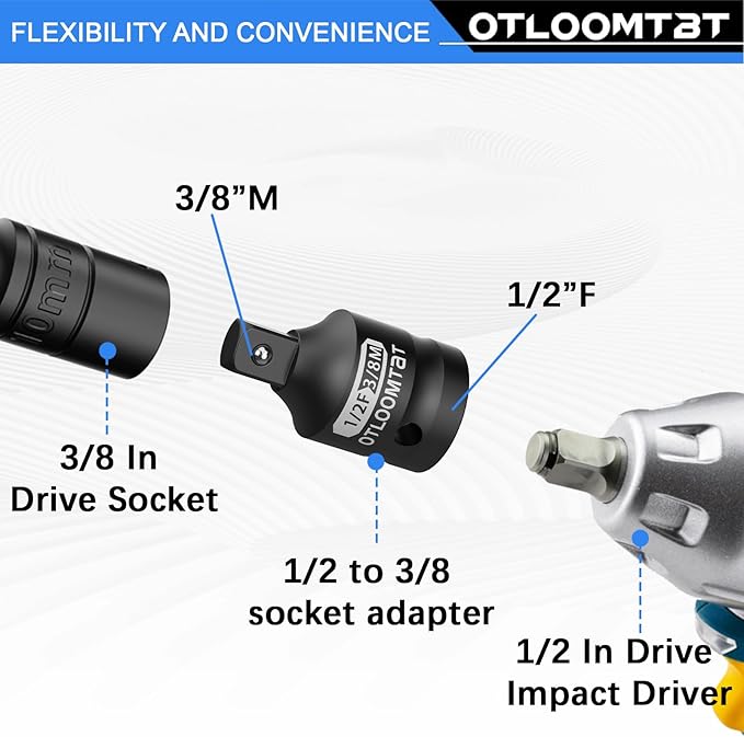 11PCS Impact Socket Adapter Set & Swivel Socket - Crafted from Industrial-Grade CR-MO Steel. Heavy-Duty Drop-Resistant Plastic Case 3/8 to 1/2 Adapters, 1/4 3/8 1/2 universal joint sockets