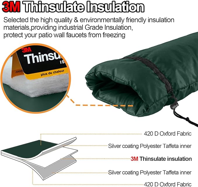 XXL Outdoor Faucet Covers for Winter, 3M Thinsulate Insulation Faucet Freeze Protector, 25”H x 13”W for Garden Lawn Faucets & Yard Hydrant, Waterproof Insulated Spigot Cover Faucet Sock – Green