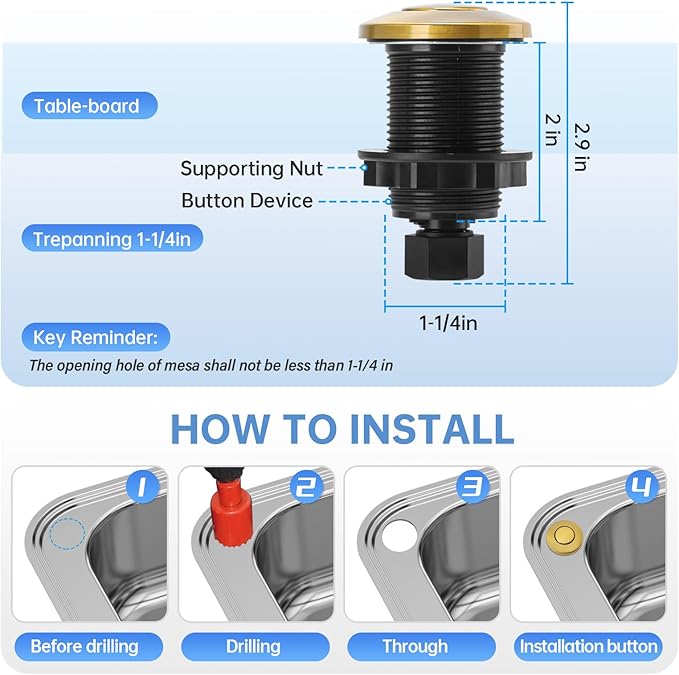 Garbage Disposal Air Switch Kit Dual Outlet Sink Top Waste Disposal Stainless Steel Golden Brushed On/Off Air Button Food and Waste Disposals Part by Briidea, UL Listed