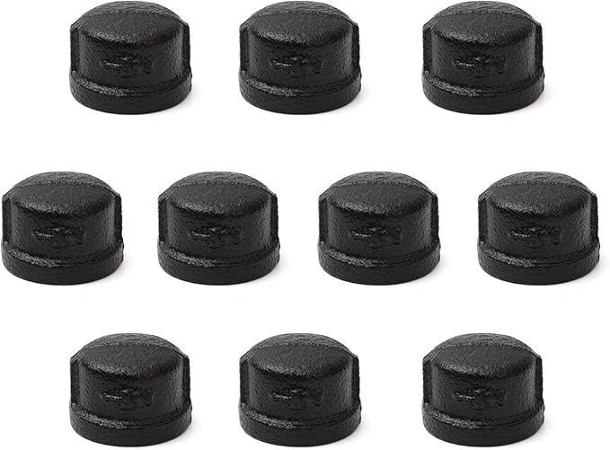 1/2" Black Pipe Cap, Home TZH 10 Pack Malleable Iron Cast Pipe Caps for Steam-Punk Vintage Shelf Bracket DIY Plumbing Pipe Decor Furniture (10, Black 1/2 Inch)