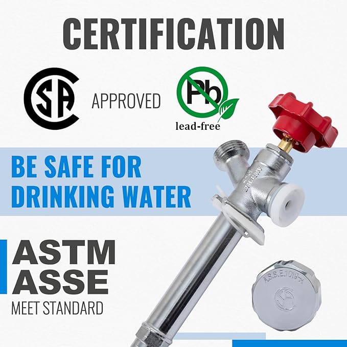 SUNGATOR Frost Free Sillcock, 12" Push Fit Anti-Siphon Hydrant, 3/4-Inch Hose Bibb x 1/2-Inch Push Adapter, No Lead Brass Valve, with 1 Disconnect Clip and 1 Sealing Tape