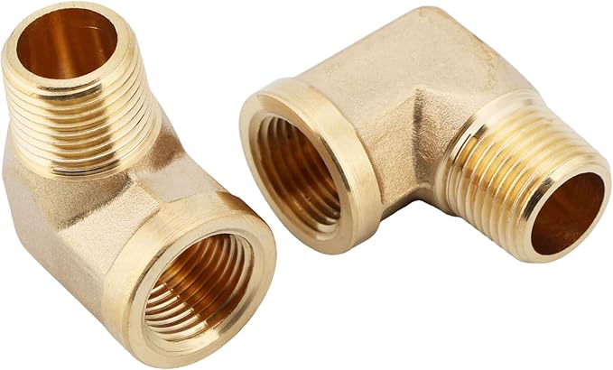 U.S. Solid 2pcs 90 Degree Barstock Street Elbow Brass Pipe Fitting 3/8" NPT Male Pipe to 3/8" NPT Female