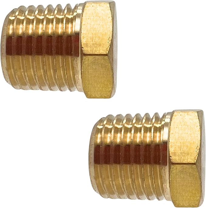 2 Pack Brass Pipe Plug 1/4" NPT Male Outer Hex Head Socket Plug Fitting for Plumbing by CX WONDERLAND