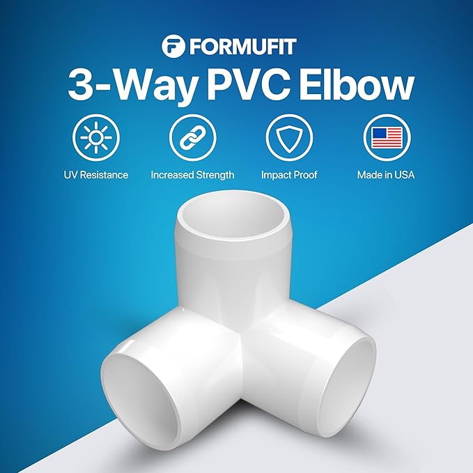 FORMUFIT 3/4” 3-Way Elbow Furniture Grade PVC Fitting in White, Made in USA, UV-Resistant, Impact-Proof, 1.050” Actual Socket Diameter (Pack of 8)