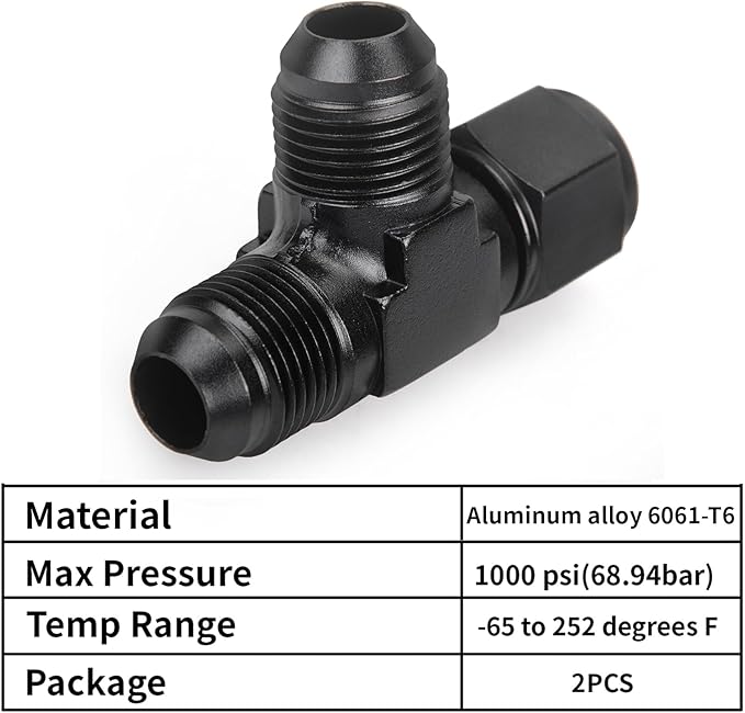 8AN Flare Male Tee Fitting Adapter with AN8 Female Swivel on Run Aluminum 2Pcs