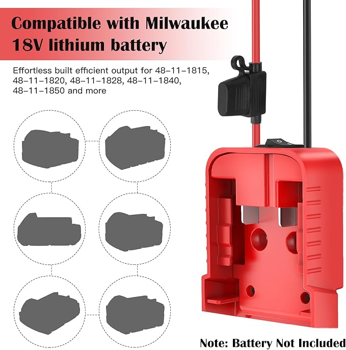2 Packs 18V Adapters Compatible with Milwaukee M18 Battery for Power Wheel Adapter, Ride On Toy Car, DIY Power Projects, Battery Connector Conversion Kit with Switch & Fuse, 12AWG Wire, Wire Terminal