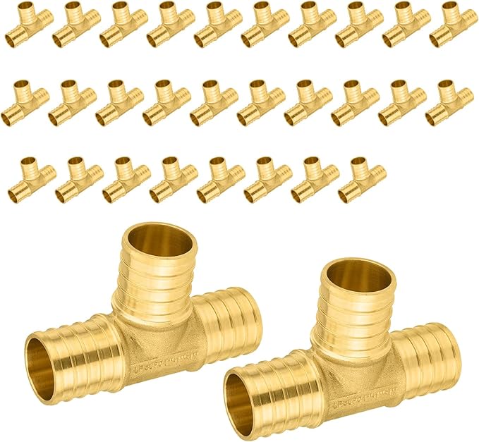 30-Pack PEX Fittings Niikappu 1"x1"x1" Pex Tee, Brass Crimp Pipe Fittings for PEX Pipes, ASTM F1807