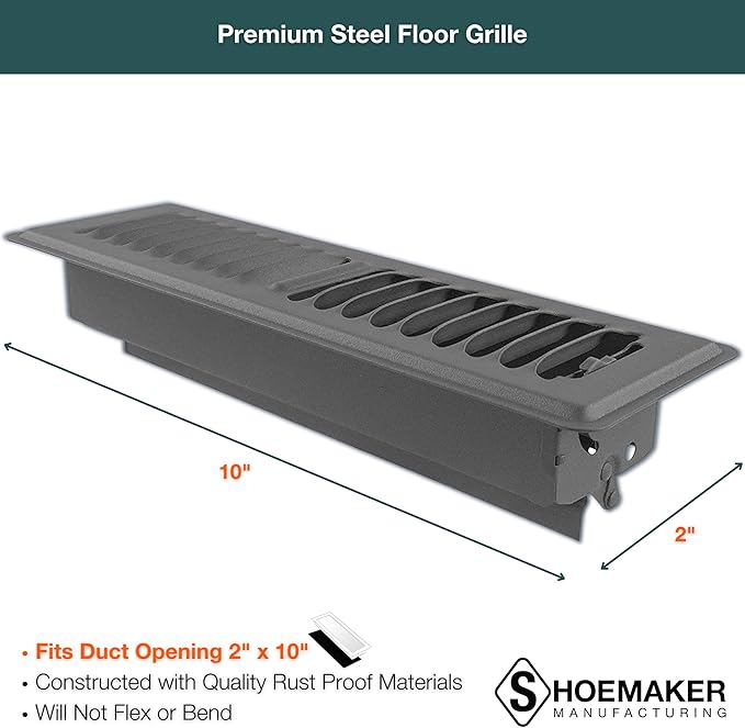 Shoemaker 2x12 Floor Register – Storm Gray Heavy Duty Metal Floor Vent Cover for Home Floors - Premium Forced Air Vent Covers
