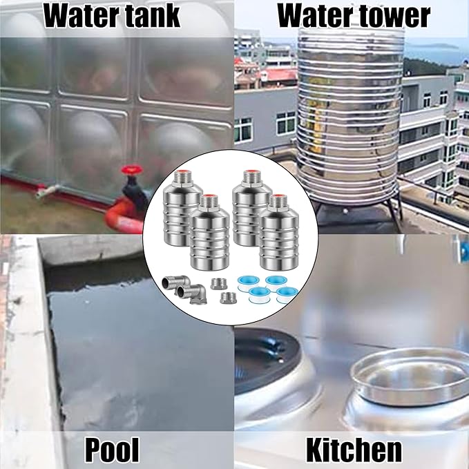 4pcs 304 Stainless Steel Automatic Water Float Valve 1/2" and 3/4" Connection Types Precise Control Water Level Controller Water Level Control Float Valve for Sink for Water Tank Livestock Troughs