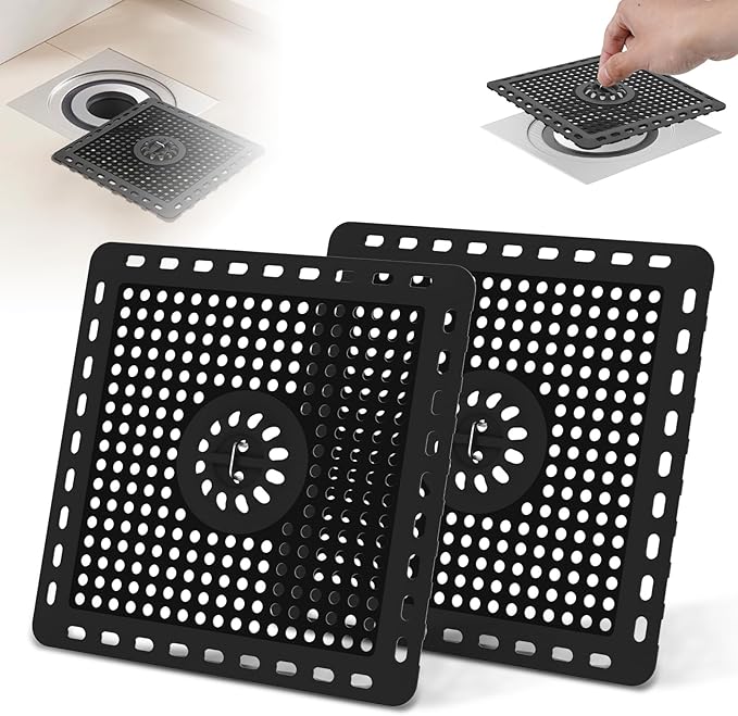 Hibbent 2 Pack Shower Drain Hair Catcher, Shower Drain Cover for Bathroom Floor 6" Drain, Anti-Clogging Bathtub Drain Strainer, Stainless Steel Kitchen Sink Drain Strainer with Handle, Matte Black