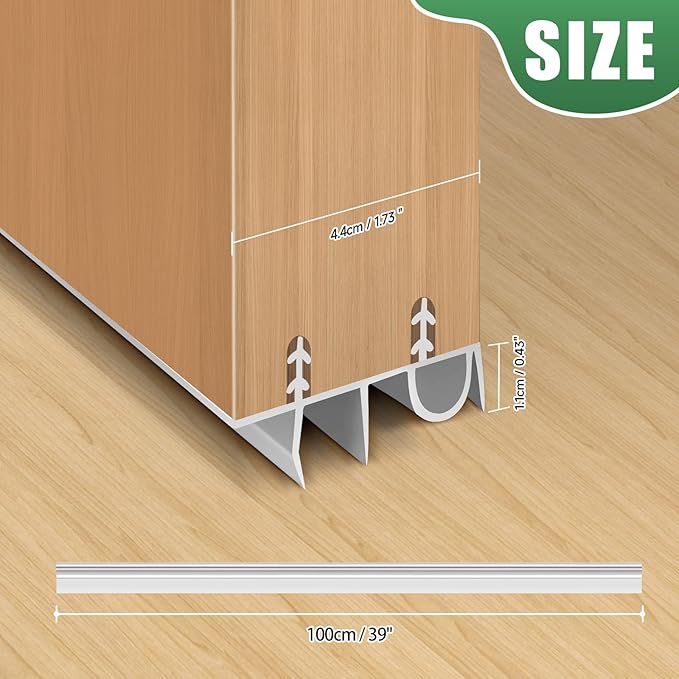 Door Draft Stopper, Cuttable Concealed Kerf/Channel Fit Under Door Seal, Draft Stopper Threshold Seal Bottom of Door Weatherstrip Kerf Weather Stripping Doors 39” Length (White, 39 inch)