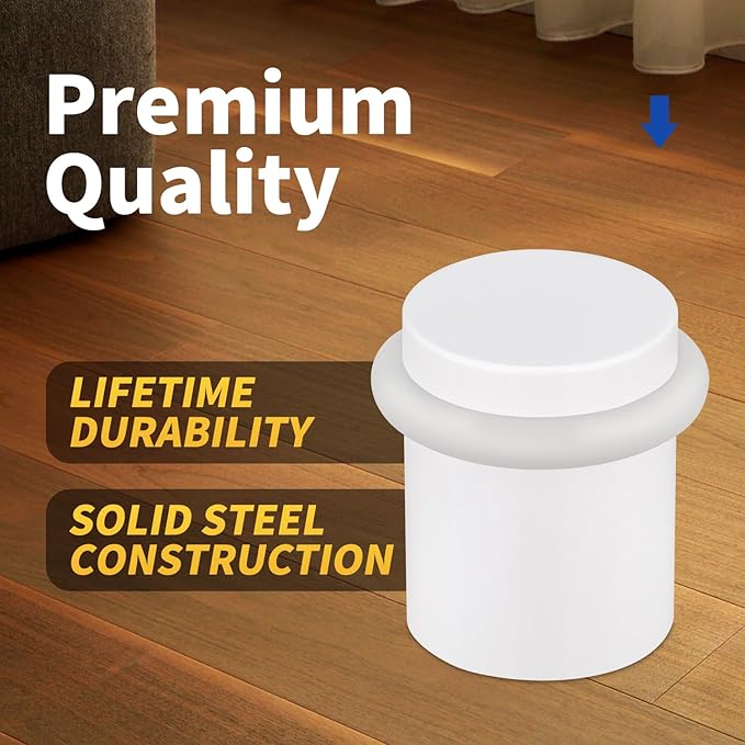 Floor Door Stopper Door Stop-Classy Solid Steel Modern Heavy Duty Door Stoppers -Floor Mount Anchor Screw-Wall Protector for Commercial Door(White, 2.0 Inch)