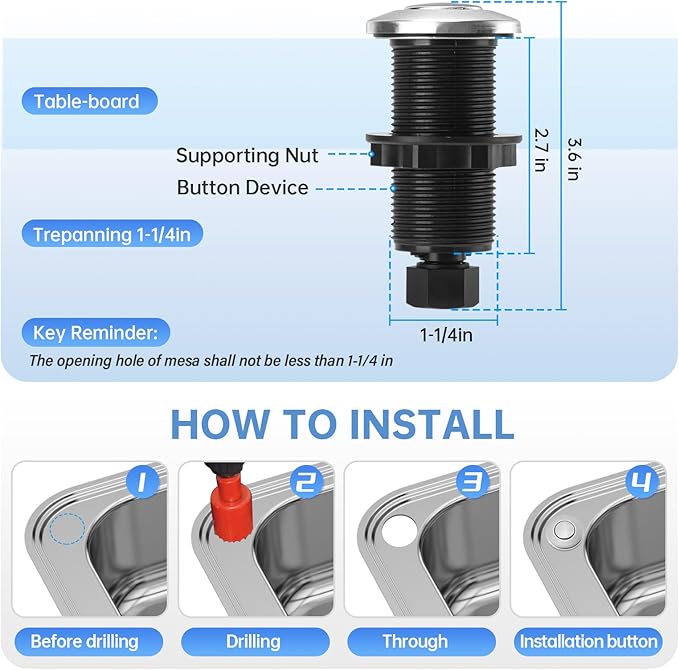 Garbage Disposal Air Switch Kit Dual Outlet Sink Top Waste Disposal Long Stainless Steel Brushed Nickel On/Off Air Button Food and Waste Disposals Part by Briidea, UL Listed