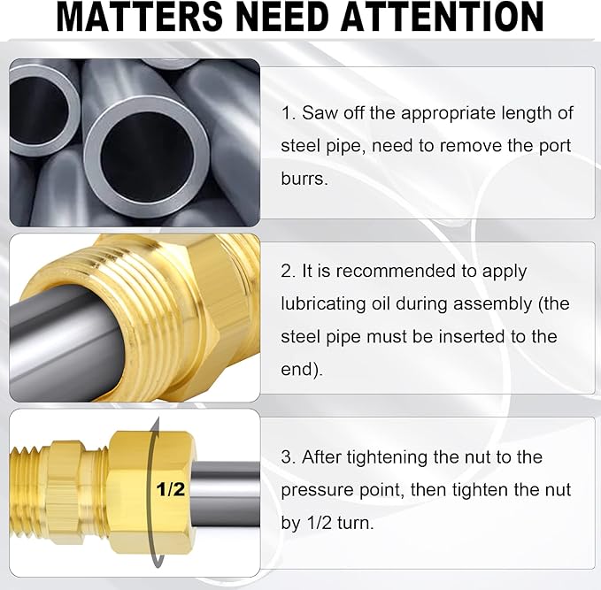 ChillWaves Brass Compression Tube Fitting, 3/16" OD x 1/8" NPT Male Compression Union Connector(10-PACK)