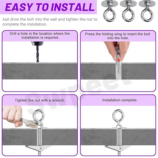 Swpeet 15 Set M5×75mm Eye Bolt Toggle Bolts and Wing Nut Kit with Hex Nuts, Washers Assortment Kit, Heavy Duty Butterfly Toggle Anchors Swag Hooks for Hanging Heavy Items on Drywall