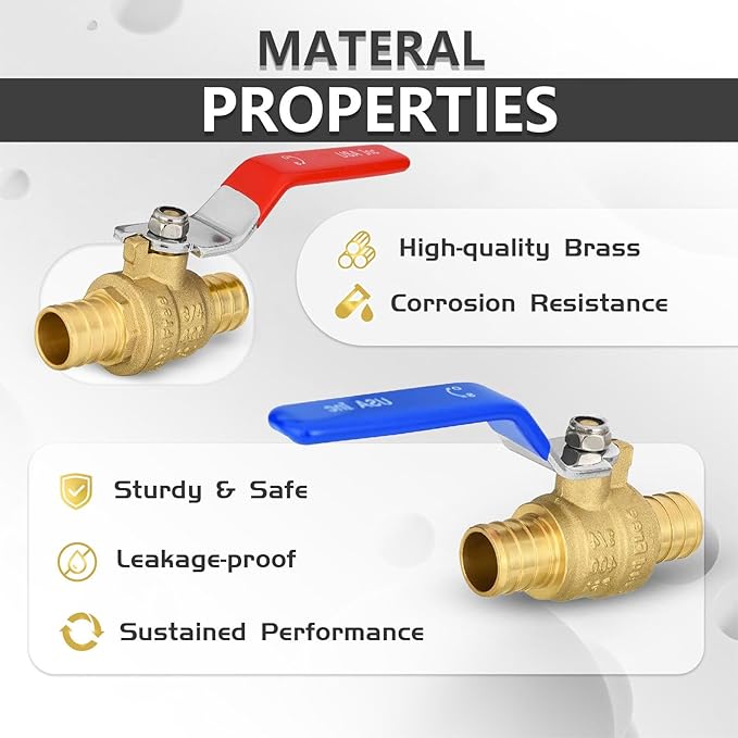 20-Pack Foskan 3/4" PEX Crimp Ball Valve, Brass Quarter Turn Full Port Shut-off Valve for PEX Tubing(Blue and Red)