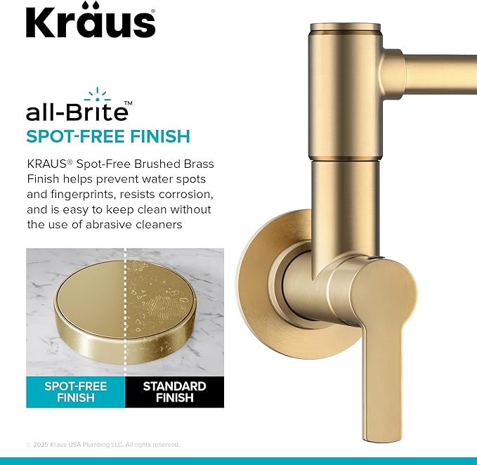 KRAUS Oletto Pot Filler Faucet with Retractable Arm, Wall Mount Kitchen Faucet, Pot Filler for Stove in Spot-Free Brushed Brass, KPF-5001SFBB