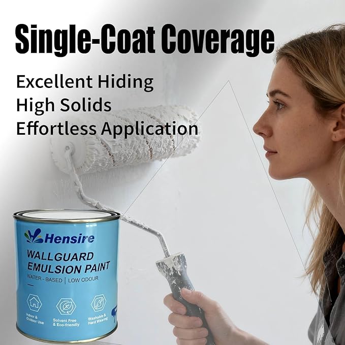 Hensire Wallguard Masonry Paint - Waterproof Water-Based Exterior Paint for Concrete & Brick, Low Odor Durable Matt Finish for Stone, Pebbledash & Ironwork Surfaces (Black, 35Fl oz/1L)