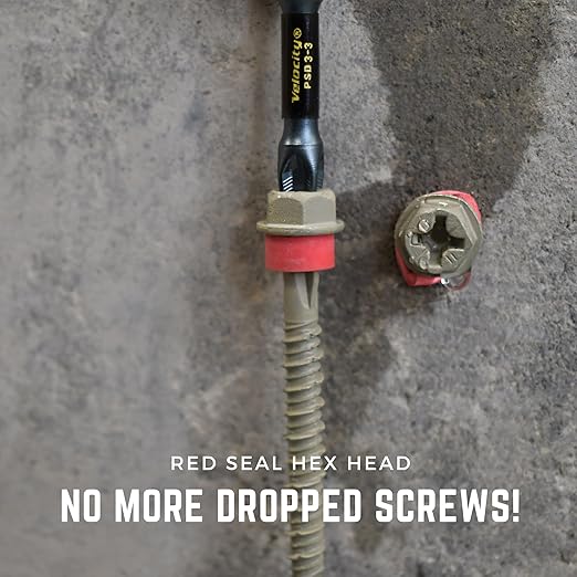 Velocity 2 1/4 Concrete Screws Set with RedSeal Moisture Barrier (Hex Head, 1/4”) – 12 Pcs High-Performance Masonry Screws, Stick Tight Technology, 1 PSD ACR Drive Bit and 1 Carbide Concrete Drill Bit