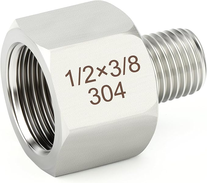 TAISHER 10PCS 304 Stainless Steel Pipe Fitting, New Reducer Adapter, 3/8" NPT Male x 1/2" NPT Female, Reducing Pipe Adapter Fitting