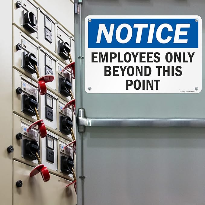SmartSign 12 x 18 inch “Employees Only Sign, Employees Only Beyond This Point Sign” Sign, Digitally Printed, 55 mil HDPE Plastic, Blue, Black and White, Made in USA