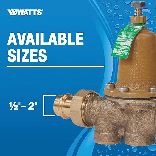 Watts 1-Inch Lead-Free Water Pressure Reducing Valve, Double Union, NPT Female, Polymer Seat, Adjustable 25-75 PSI