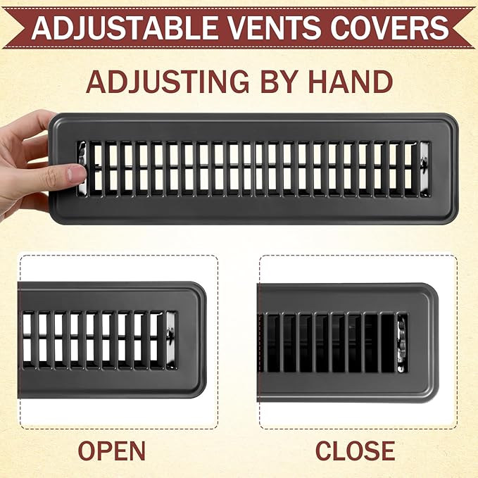 Tandefio 12 Pcs 2" x 12" Floor Register Vent Covers Metal Heavy Duty Walkable Floor Air Vent Covers with Rust Proof Finish Grille Easy Adjust Air Supply Lever for Home Wall Ceiling (Gray)