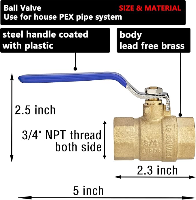 (4 Pack) Lidertik 3/4 inch NPT Thread Ball Valve Shut Off Valve 1/4 Turn Valve LI-QF1-NPT-0.75(4 PCS)