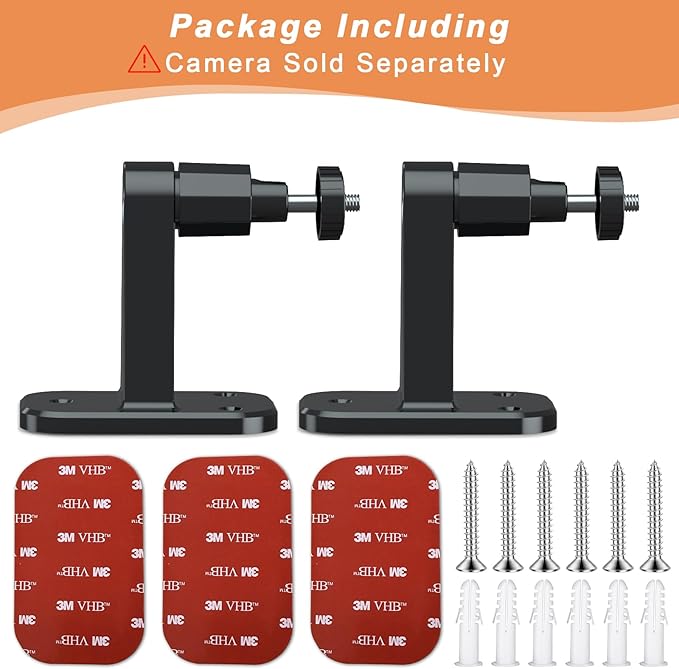 2Pack Camera Wall Mount,Compatible with Outdoor Cam Plus/Stick Up Cam Battery/Plug-in/Pro/Indoor Cam(1st Gen),360 Degree Adjustable No Drilling Mount for R/ing Outdoor Indoor Cameras,Black