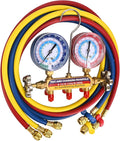 2026 Upgrade 42006 Test and Charge Manifold Set with 3-1/8" (80 mm) Gauge, for R-22/134A/404A, 1/4" to 1/4" Standard Flare Fittings with 72"(6Ft), Hvac Gauges with Colored Label and Hoses Set