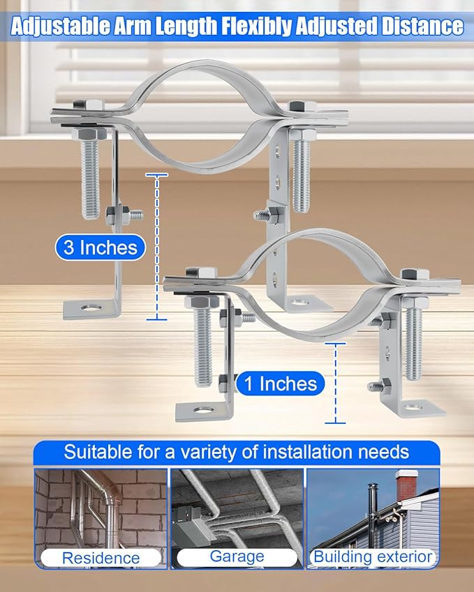 3 Inch Adjustable Pipe Bracket, B Vent Wall Bracket Chimney Pipe Support Clamp Round Gas Vent Strap, Heavy Duty Split Ring Hanger, 2 Pieces
