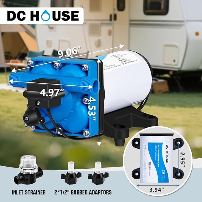 DC HOUSE 110V RV Camper Water Diaphragm Pump with Power Plug, 42-Series 5.5GPM 70PSI High Pressure, On Demand Self Priming Booster Pump for Kitchen, Bathroom, Garden Hose, Rain Barrel & Marine Use