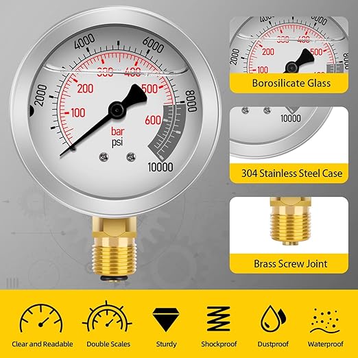 Hydraulic Pressure Test Kit with 5 Gauges(Max 10000 PSI), 13 Test Couplings 14 Tee Connectors 5 Test Hoses, Hydraulic Gauge Tester Set for Excavator, Construction, Machinery, and Mine