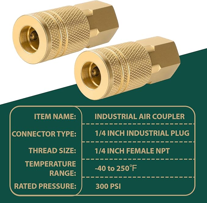 12Pcs 1/4 Inch Air Hose Fittings, 1/4'' NPT Female Industrial Couplers, Industrial Interchange Quick Connect Air Couplings, Air Tool Fittings for Professional Jobsite, Auto Shop, DIY User