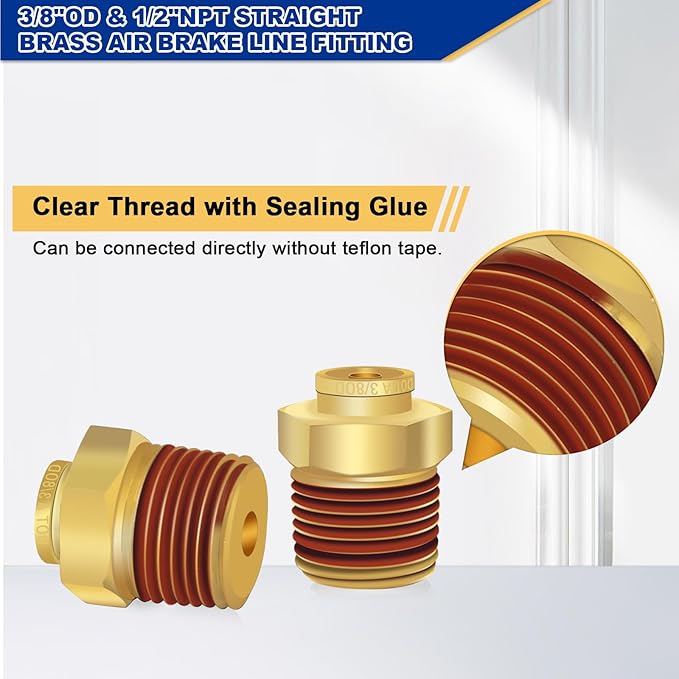 3/8" Brass Push to Connect DOT Air Brake Fittings, 3PCS Air Line Quick Connect Fittings 3/8" Tube OD x 1/2" NPT Connector Tube to Male Pipe for Truck Trailers Air Brake System