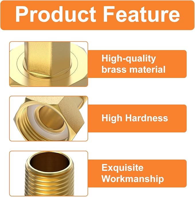 GASHER 2Pcs Brass Water Meter Pipe Fitting，1/2" NPT Male x 1" Female Adapter Pipe Fitting
