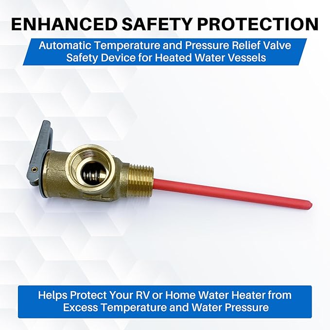 Upgrade 1/2" NPT Thread 210°F 150 PSI Temperature Pressure Relief Valve for Atwood/Dometic RV Water Heaters, Thickened Brass Safety Valve for Hot Water Heaters and Tanks with Extended Probe