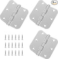 Stainless Steel Door Hinges 3.5 x 3.5 Inch Rounded Door Hinges, 5/8 Radius Silver Stainless Steel Interior Door Hinge, Replacement Door Interior Metal Hardwares, 3 Pack