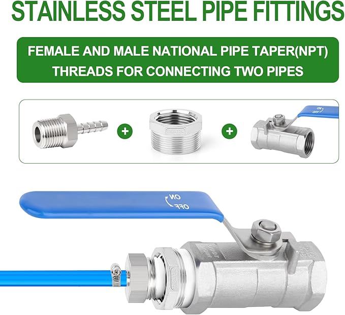TAISHER 2PCS 304 Stainless Steel Reducer Hex Bushing, 1-1/2" NPT Male x 1-1/4" NPT Female, Reducing Pipe Adapter Fitting
