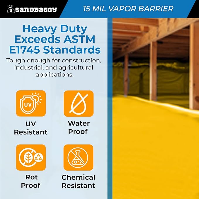 15 Mil Vapor Barrier – Polyethylene Visqueen (USA Made) - Sandbaggy (14ftx70ft, 1, Count)